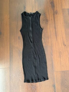 Naked wardrobe XL zipper black ribbed dress women midi